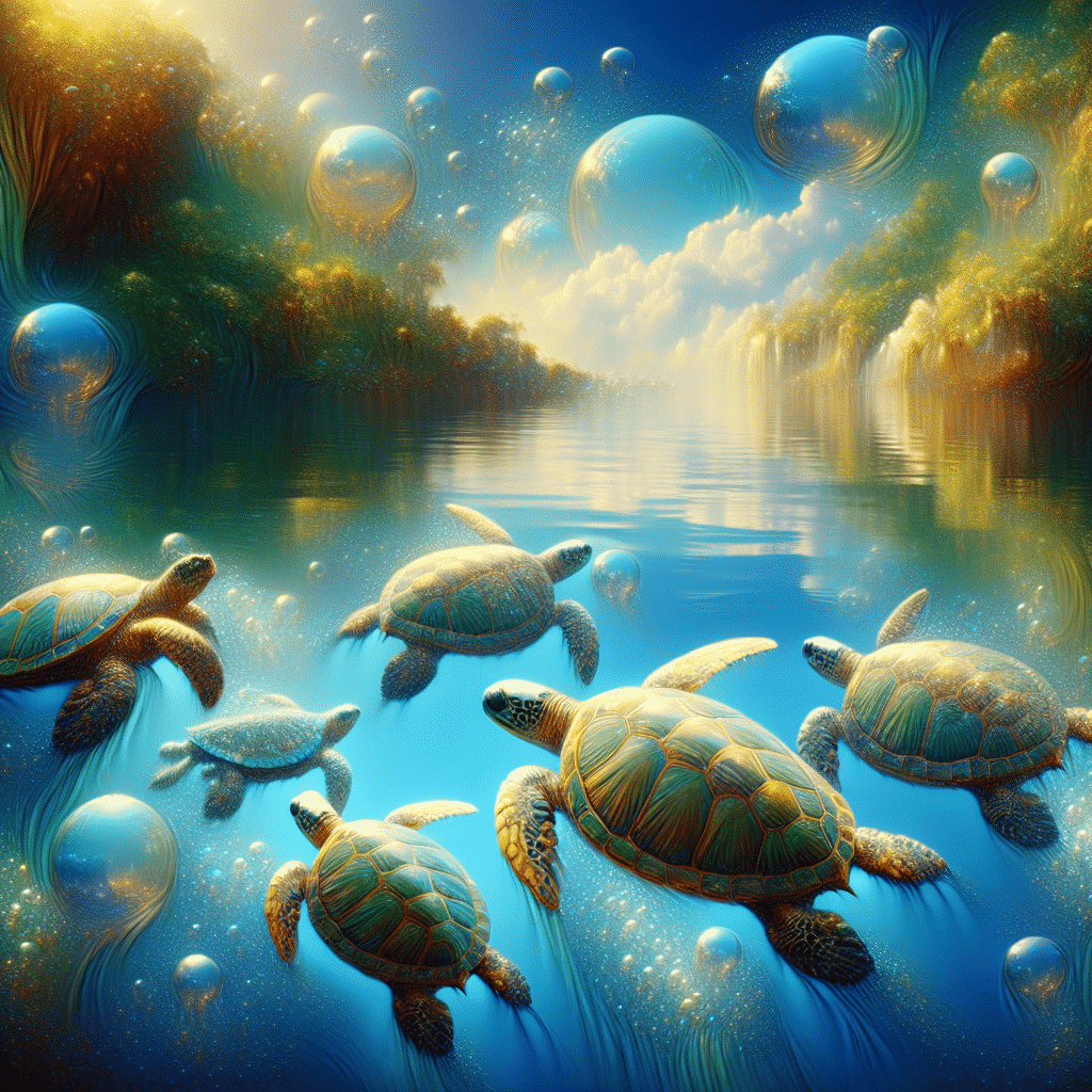 Turtles in water represent the element of water and all of its symbolism